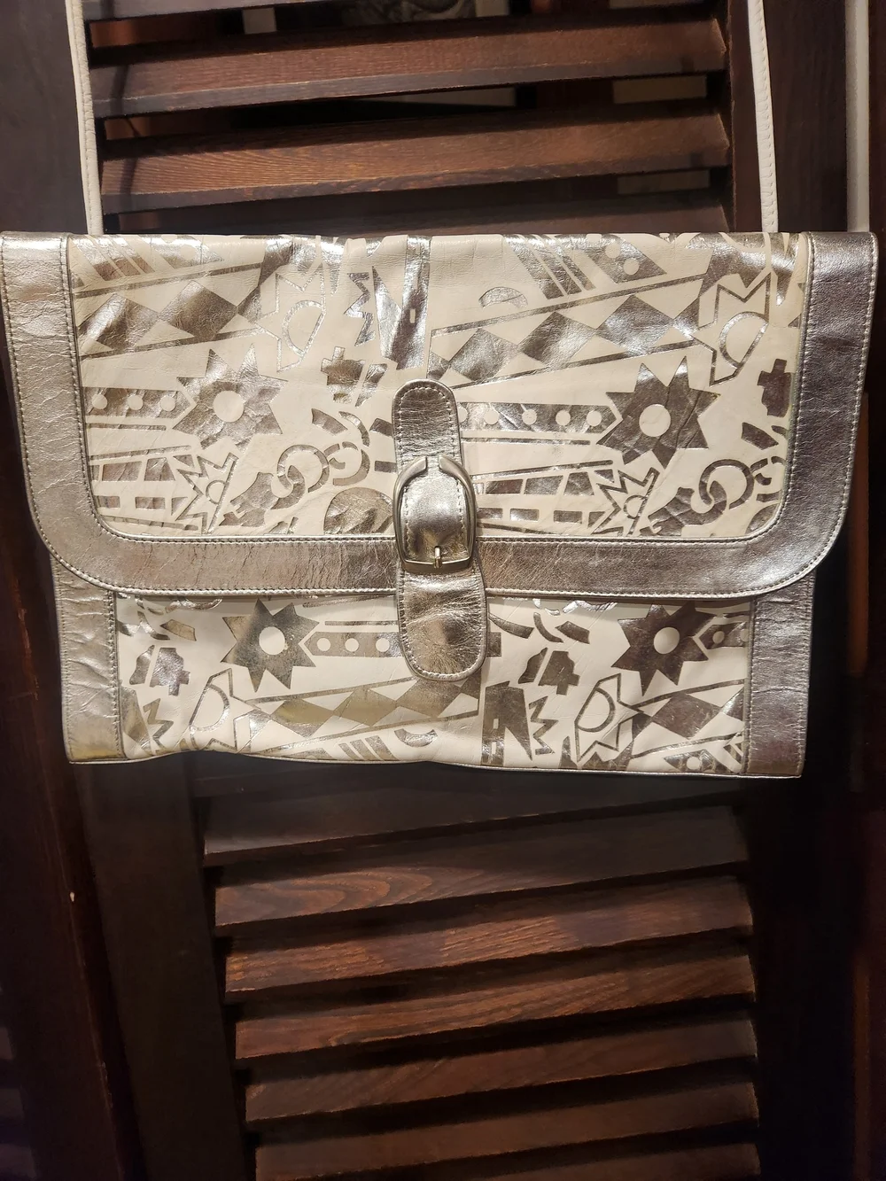 White and Silver Oversized Patterned Clutch